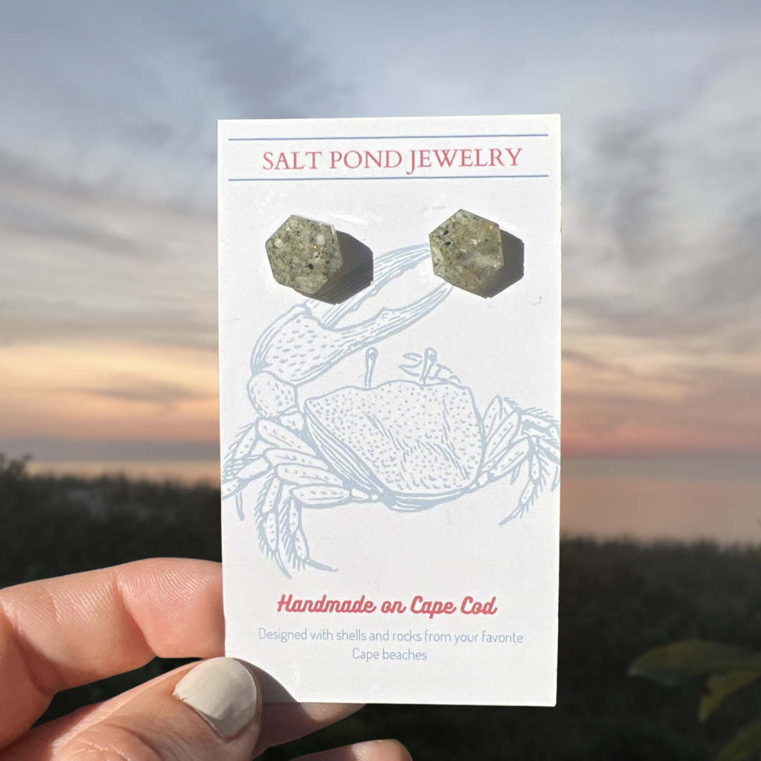 NORTH CHATHAM STUD-(Green stone and white mussel)