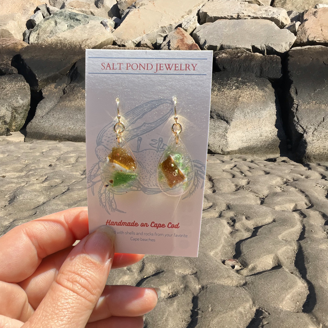 BREWSTER EARRING-Blue & Green Sea Glass