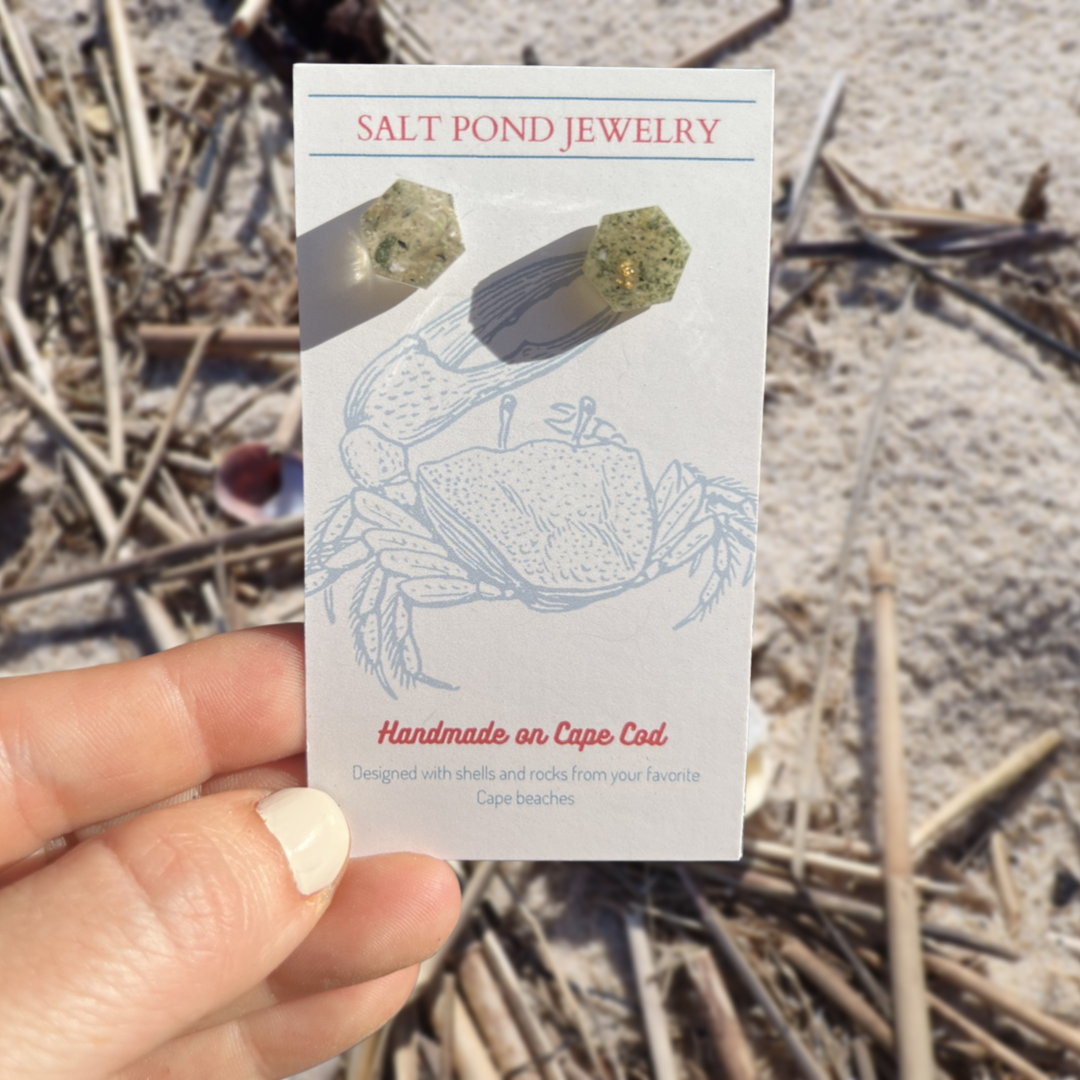 NORTH CHATHAM STUD-(Green stone and white mussel)