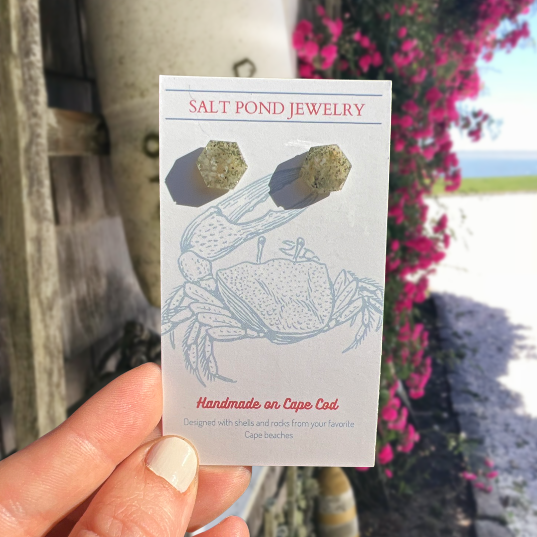 NORTH CHATHAM STUD-(Green stone and white mussel)