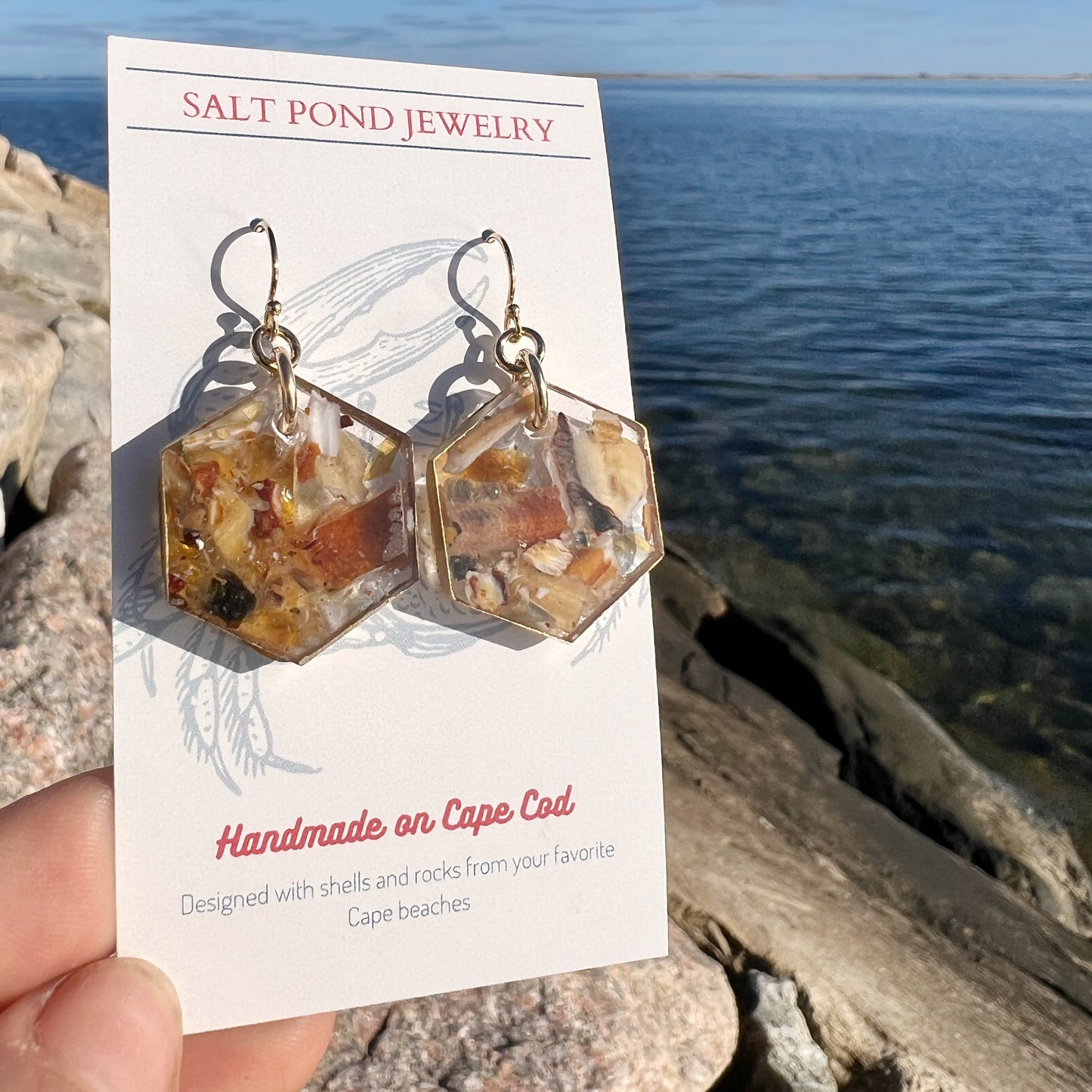 CROSBY EARRING- Calico Scallop and Sea Glass
